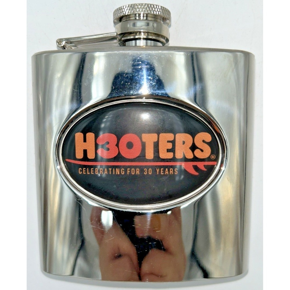 Hooters Celebrating For 30 Years Flasks Stainless Steel 6 Oz 4.5" L X3.75 W